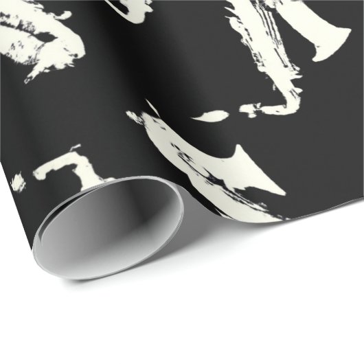 Saxofoon zwart-wit patroon cadeaupapier (Rol Hoek)