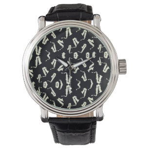 Saxofoon zwart-wit patroon horloge
