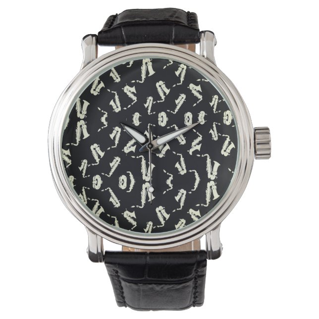 Saxofoon zwart-wit patroon horloge (Voorkant)