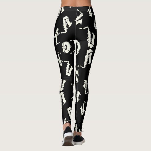 Saxofoon zwart-wit patroon leggings (Achterkant)