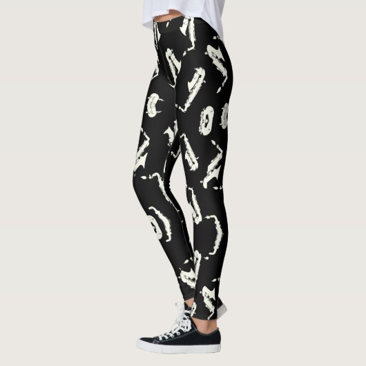 Saxofoon zwart-wit patroon leggings (Links)