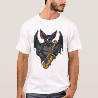 Saxofoonbat: Jazz Vibes in Dark Art T-shirt
