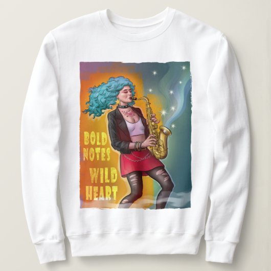 Saxofoonmeisje - Bold Notes Wild Heart Trui (Design voorkant)