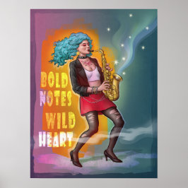 Saxofoonmeisje – gedurfde noten, wild hart poster