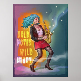 Saxofoonmeisje – gedurfde noten, wild hart poster