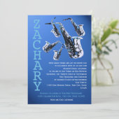 Saxofoonmuziek Blue Bar Mitswa Kaart (Staand voorkant)