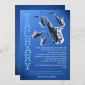 Saxofoonmuziek Blue Bar Mitswa Kaart (Voorkant / Achterkant)