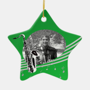 Saxofoonmuziek Foto Groen Keramisch Ornament