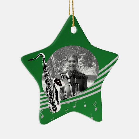 Saxofoonmuziek Foto Groen Keramisch Ornament (Rechts)