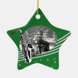 Saxofoonmuziek Foto Groen Keramisch Ornament