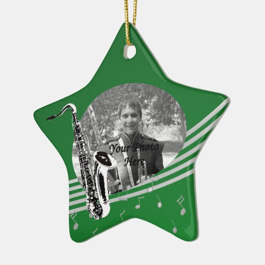 Saxofoonmuziek Foto Groen Keramisch Ornament (Links)