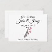 Saxofoonmuzikant bruiloft Save the Date (Voorkant / Achterkant)
