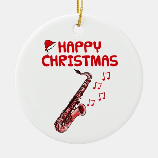 Saxofoonsaxofonist en muzikant kerstversiering keramisch ornament (Voorkant)