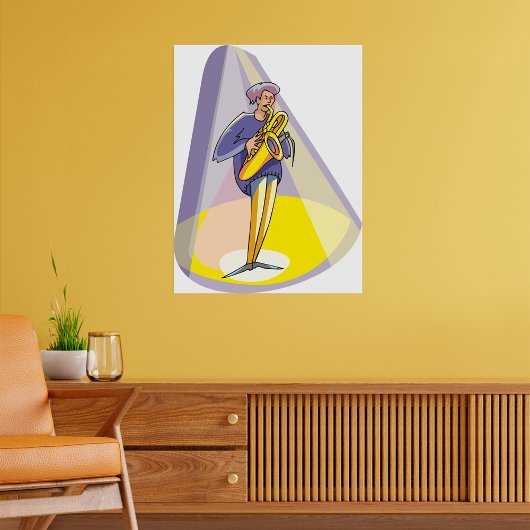 Saxofoonspeler in de Schijnwerpers Poster