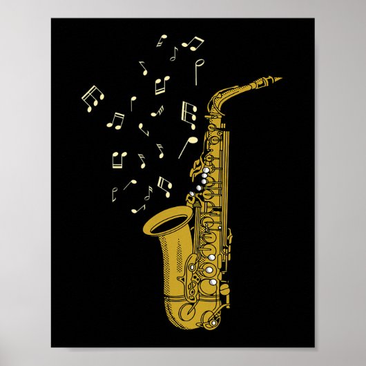 Saxofoonspeler Jazz Muzieknoten Saxofonist Saxo Poster (Voorkant)