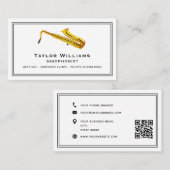 Saxofoonspeler Saxofonist Coole Muzikant QR Code Visitekaartje (Voorkant / Achterkant)