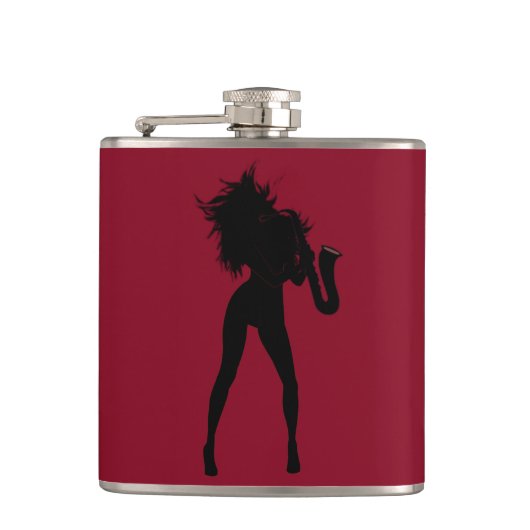 Saxofoonspeler Vrouw Flask - Kies kleur Heupfles (Voorkant)