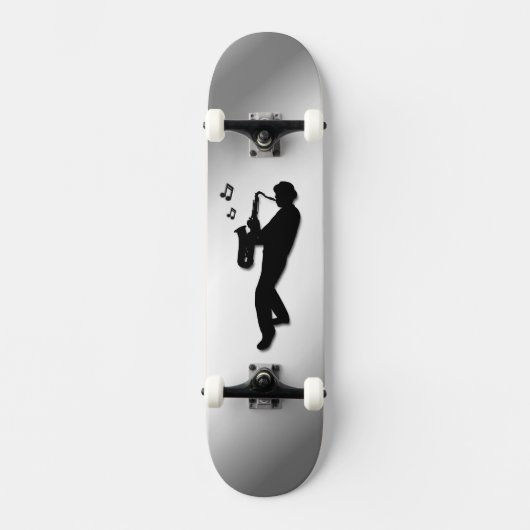 Saxofoonspeler Zilver Skateboard (Voorkant)