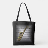 Saxophone ~ 3-D-vel muziek ~ Pillow Grey/Black ~ Tote Bag (Achterkant)