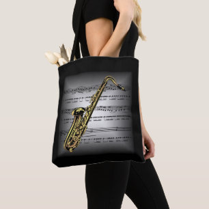 Saxophone ~ 3-D-vel muziek ~ Pillow Grey/Black ~ Tote Bag