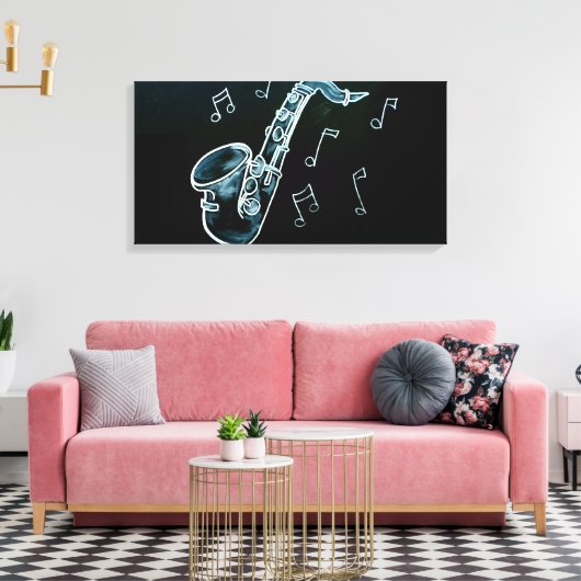 Saxophone And Music Notes Canvas Afdruk (Insitu (Woonkamer))