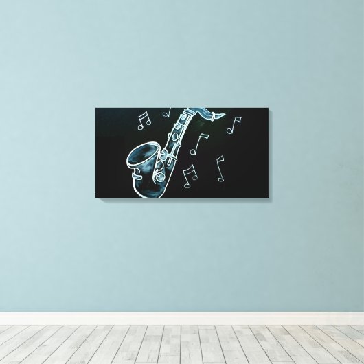 Saxophone And Music Notes Canvas Afdruk (Insitu (Houten vloer))