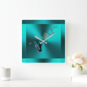 Saxophone Bgloed Notes Moderne Metallic Blauwgroen Vierkante Klok (Huis)