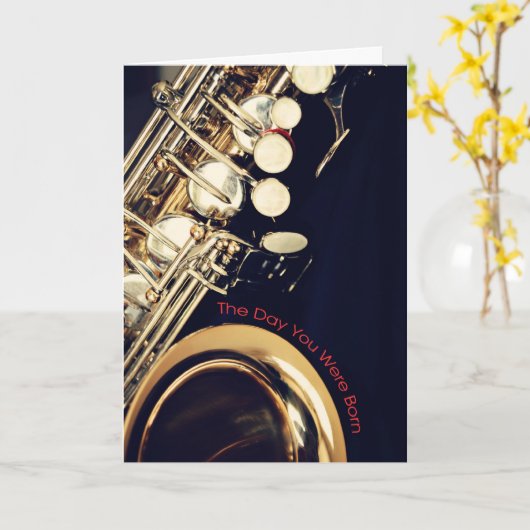 Saxophone Birthday Card Kaart (Gele Bloem)