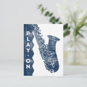 Saxophone Briefkaart -  Retro Navy Blue White (Staand voorkant)
