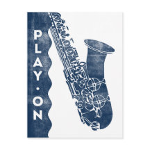 Saxophone Briefkaart -  Retro Navy Blue White