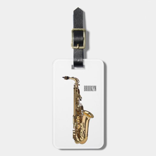 Saxophone cartoon bagagelabel (Voorkant verticaal)