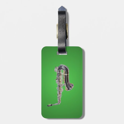 Saxophone cartoon bagagelabel (Achterkant verticaal)