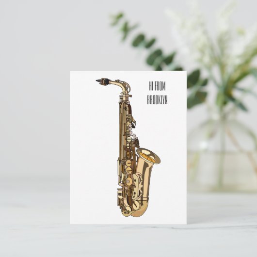 Saxophone cartoon briefkaart (Staand voorkant)