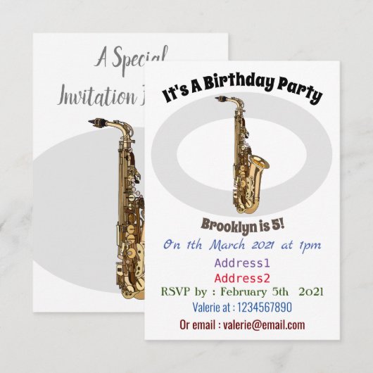 Saxophone cartoon kaart (Voorkant / Achterkant)