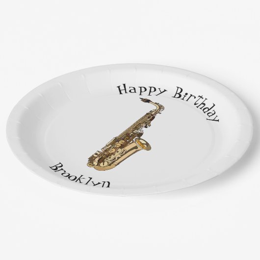 Saxophone cartoon papieren bordje (Gekanteld)