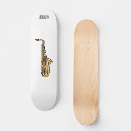 Saxophone cartoon persoonlijk skateboard (Voorkant)