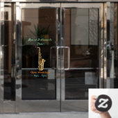 Saxophone cartoon raamsticker (Kantoordeur)