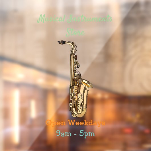 Saxophone cartoon raamsticker (Vel 2)