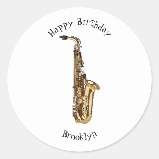 Saxophone cartoon ronde sticker (Voorkant)