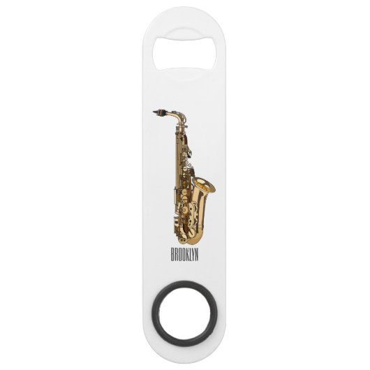 Saxophone cartoon speed flessenopener (Achterkant)