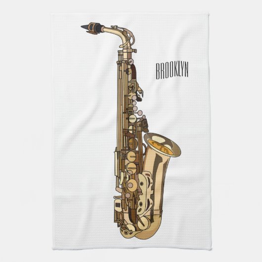 Saxophone cartoon theedoek (Verticaal)