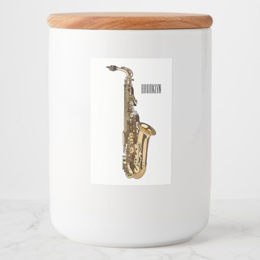 Saxophone cartoon voedselcontainer etiket (Voorkant)