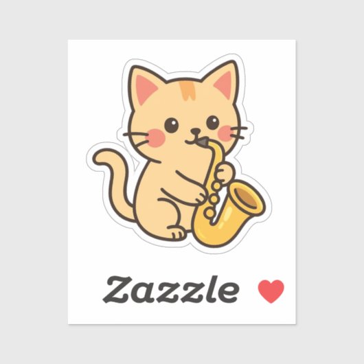 Saxophone Cat Illustration Sticker (Vel)