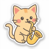 Saxophone Cat Illustration Sticker (Voorkant)