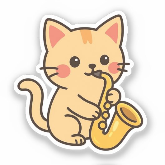 Saxophone Cat Illustration Sticker (Voorkant)