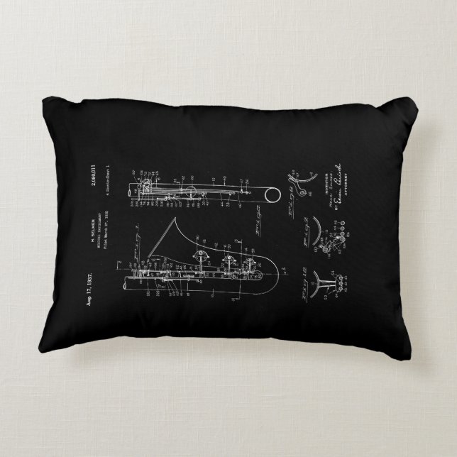 Saxophone "chalk style" Patenttekening Decoratief Kussen (Achterkant)