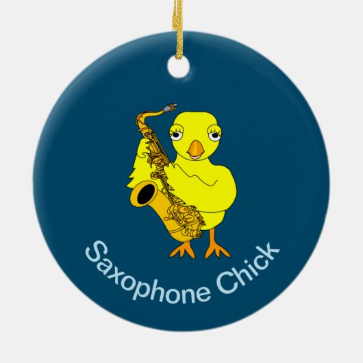 Saxophone Chick Keramisch Ornament (Achterkant)