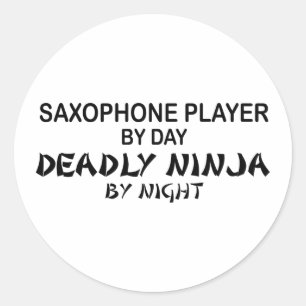Saxophone Deadly Ninja bij nacht Ronde Sticker