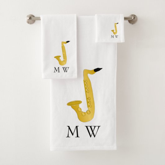 Saxophone Design Monogrammed Bad Handdoek (Insitu)