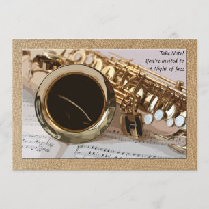 Saxophone en Sheet Music Invitation Kaart